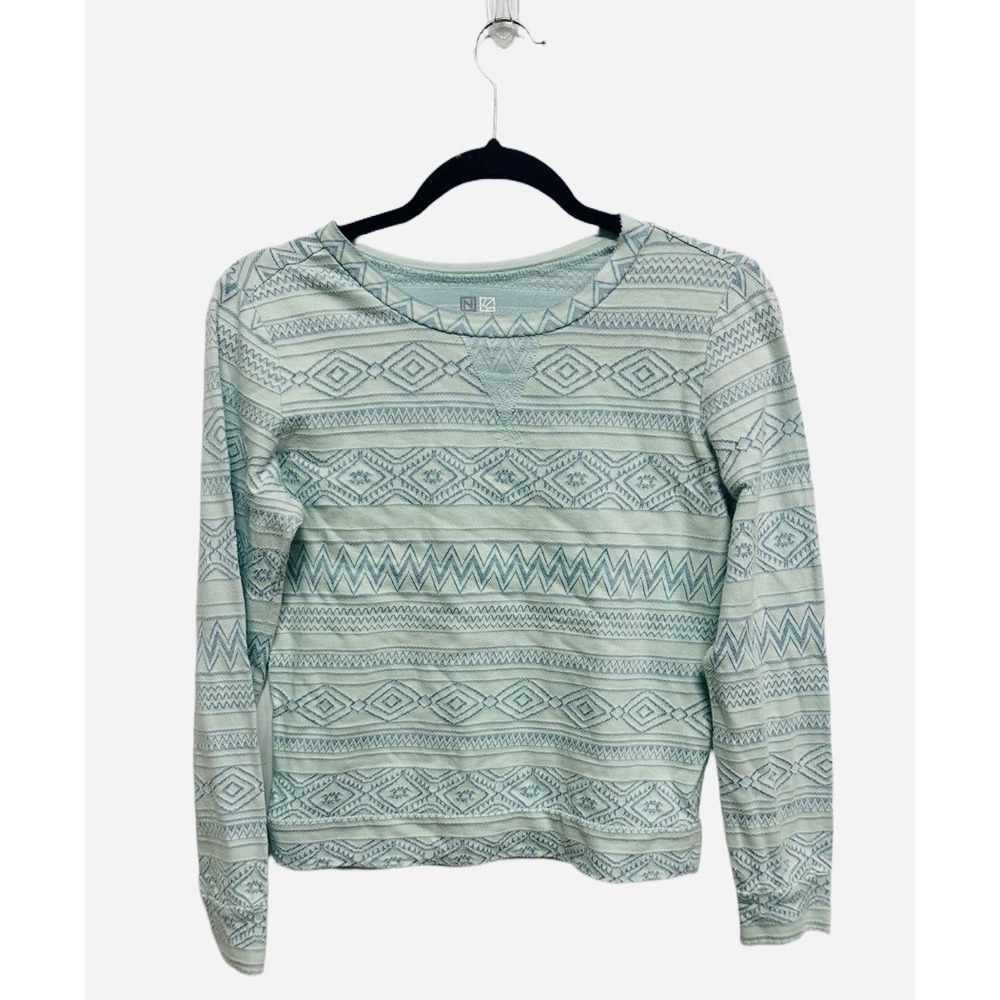 Nollie Y2K Thin Thermal Long Sleeve Baby Blue Aztec Size Small 100% Cotton